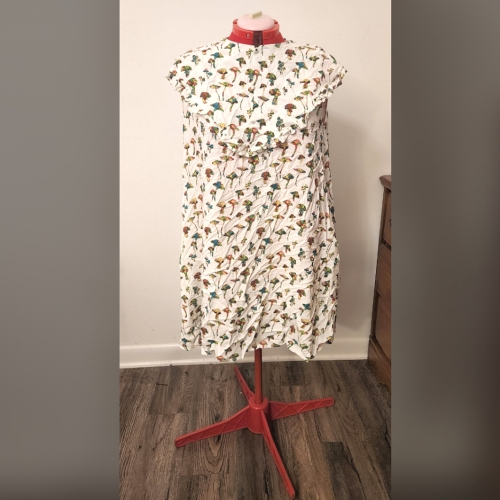 Native Youth Bib Smock Ruffle Rainbow Mushroom Trapeze Dress